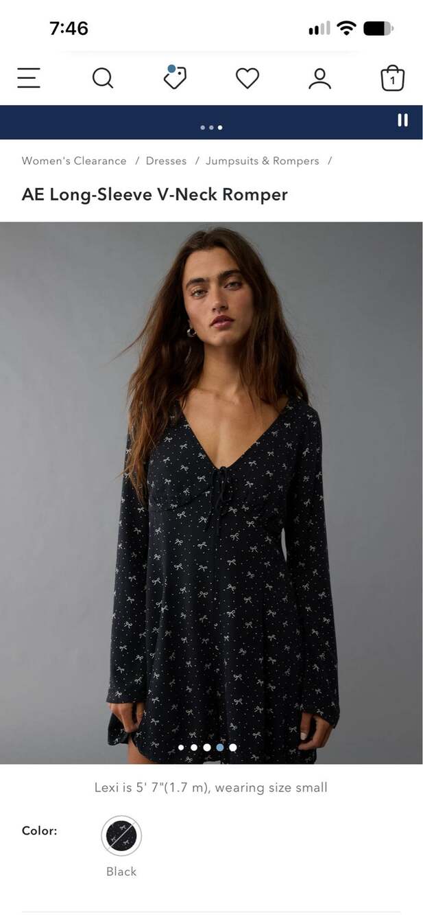 AE Long-Sleeve V-Neck Romper nwt 50$